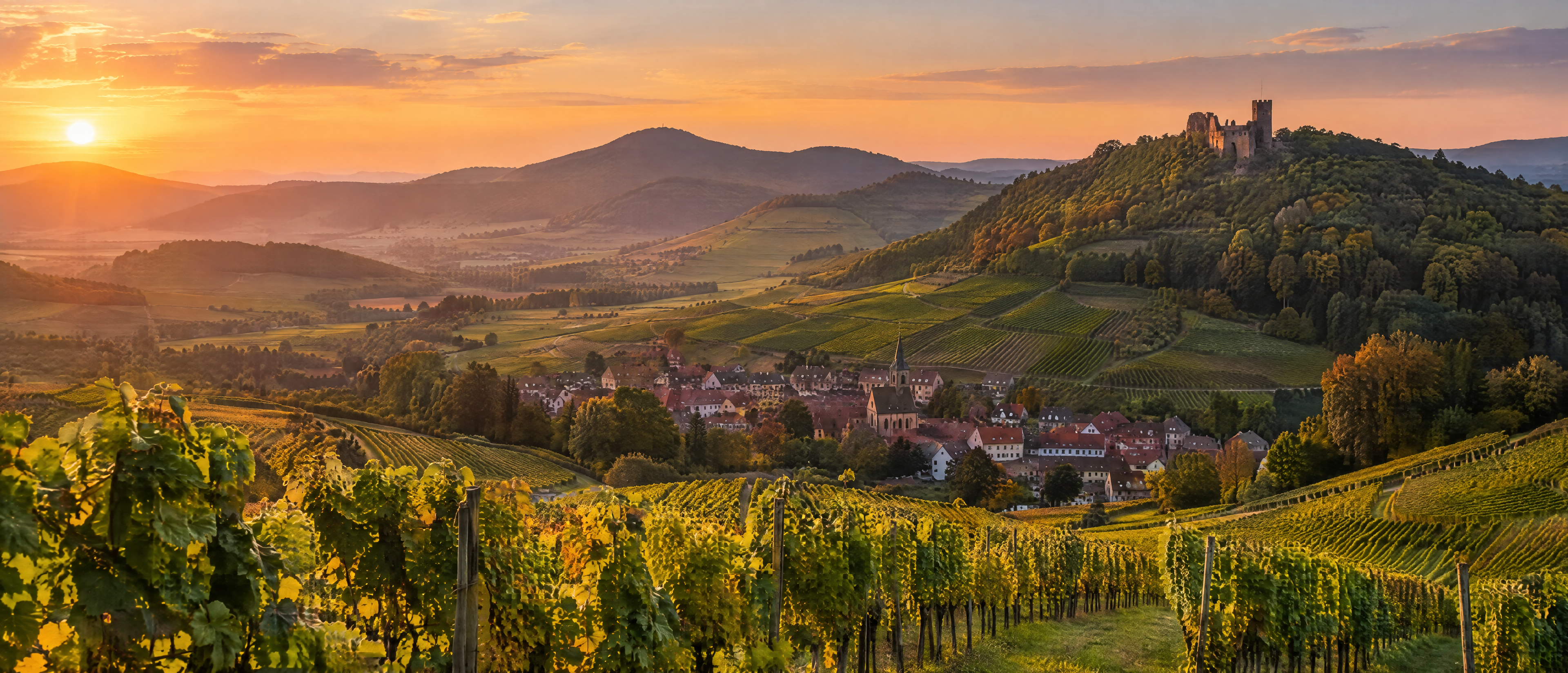 Pfälzer Weinlandschaft bei Sonnenuntergang